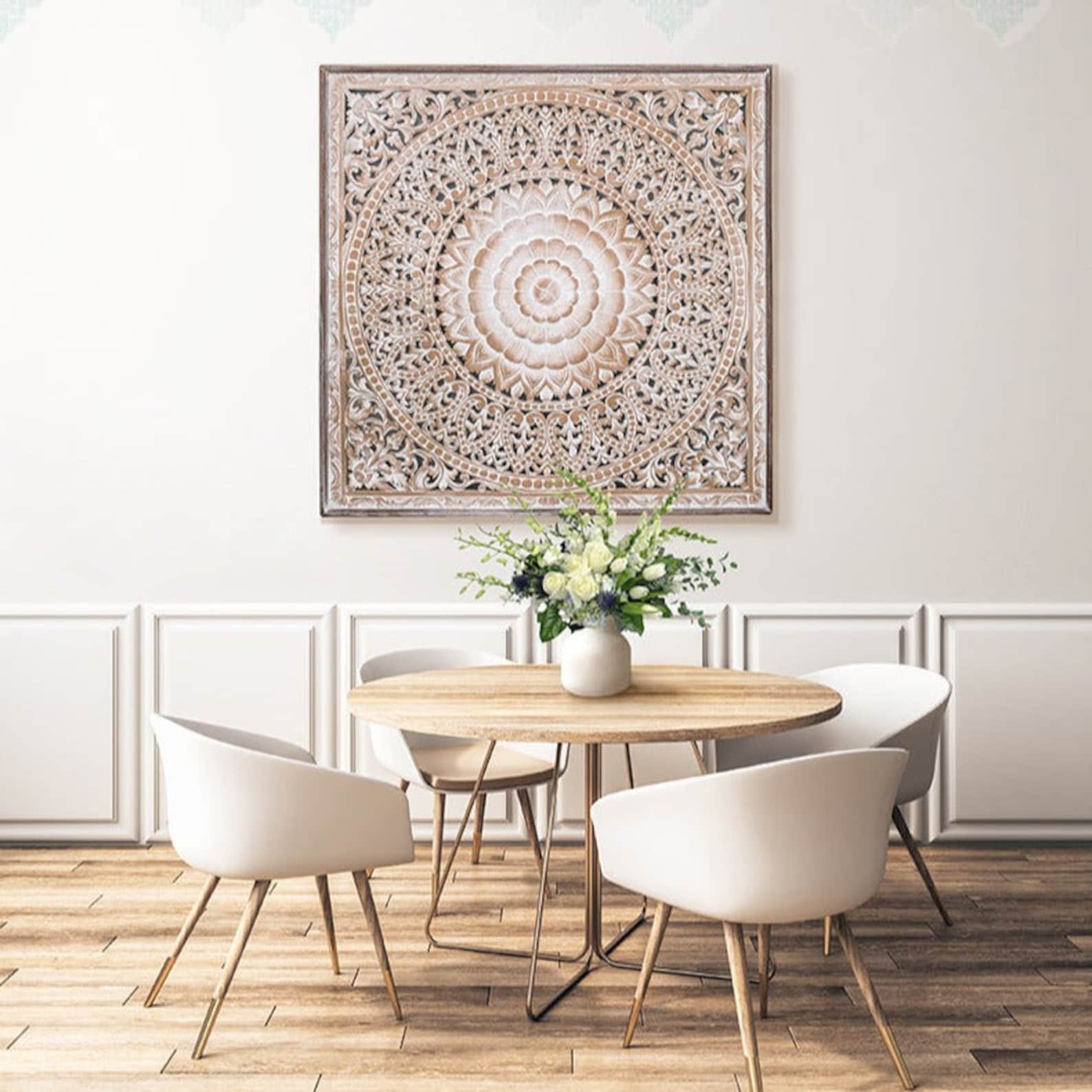 Hand-carved Balinese Wood Wall Panel 'cendana' : Boho Mandala Art, 43 ...