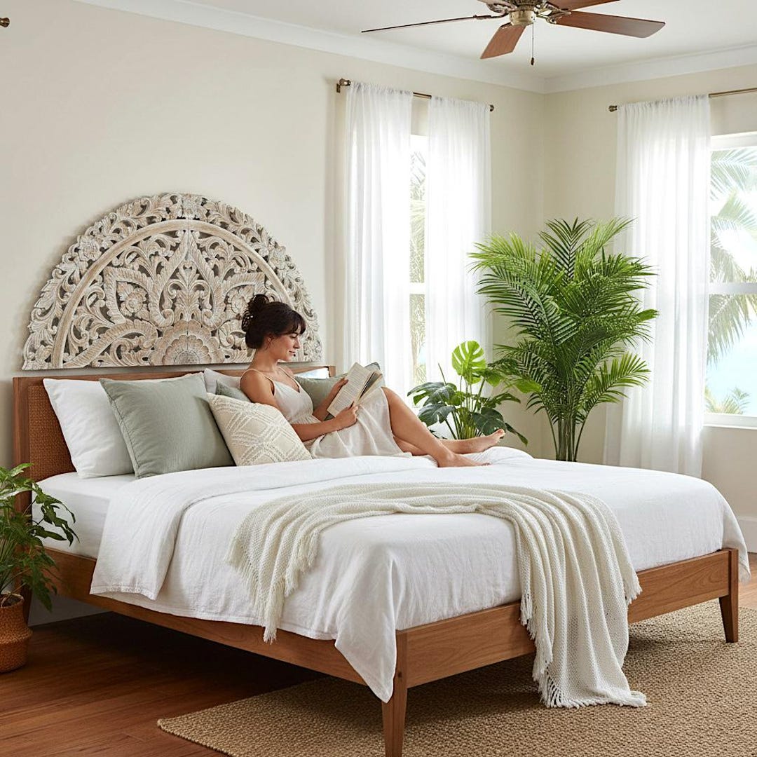 Hand-carved California King Half-moon Mandala Headboard 'ayunina