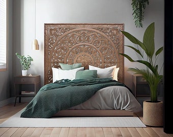 Carved Bed Headboard "Sidemen" - Natural - Export