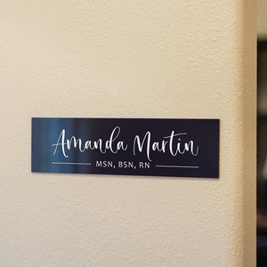 Wall Sign Name Plate (No Hole) - 2 Sizes Personalized Stick on Executive CEO Sign, Custom Office Door Sign, Staff Gift Teacher Classroom