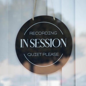 Round Hanging Acrylic Sign (Recording) w/ White Rope - Custom Signage To Hang For Office Home Welcome Small Business Logo Sign Trade Show