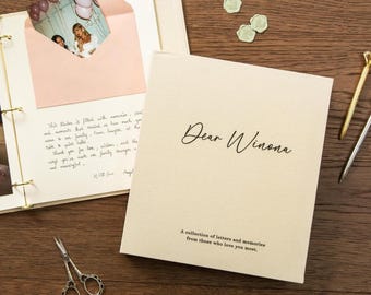 Dear Bride Scrapbook Binder (D2) - Letters to the Bride-to-be Personalized Linen Bridal Shower Guest Book Kit Best Friend Gifts
