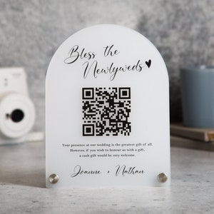 Arched QR Code (Wedding Sign) - 6x7.75" Scannable Acrylic Sign, Wedding Cash Gift Table Decoration, Venmo Paypal Donation