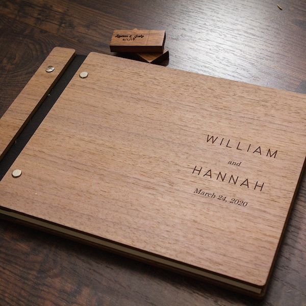 Premium Wood Guest Book - Walnut or Maple Wooden Wedding Reception Signing Guestbook, Birthday Engagement Party Event Signature Book Idea