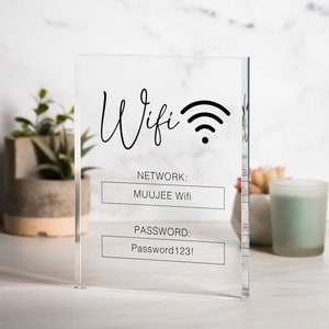 Wifi Password Sign (Acrylic Block) - Custom Internet Table Sign for Home & Airbnb Rental Hotel Small Business Signage New Home Owner's Gift