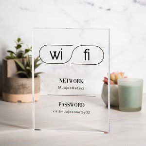 Wifi Password Sign (Acrylic Block) - Custom Home Airbnb Rental Sign for Small Business Hair Nail Salon Station Decor Restaurants Bars Hotel