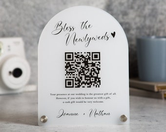 Arched QR Code (Wedding Sign) - 6x7.75&quot; Scannable Acrylic Sign, Wedding Cash Gift Table Decoration, Venmo Paypal Donation