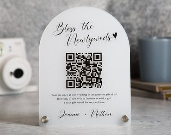 Arched QR Code (Wedding Sign) - 6x7.75" Scannable Acrylic Sign, Wedding Cash Gift Table Decoration, Venmo Paypal Donation