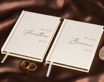 2 Vow Books My Vows To - Hard Cover Wedding Ceremony or Elopement Vow Booklets, Luxury Speech Notebook, Engagement Gift for Bride Groom