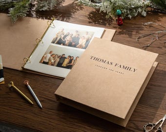 Personalized Holiday Binder w/ Foil Text - Custom Christmas Photo Album, Velvet Family Memory Book