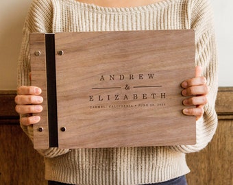 Engraved Premium Wood Guest Book - Rustic Wedding Reception Guestbook Idea, Engagement Party Signing Book, Bridal Shower Book or Scrapbook