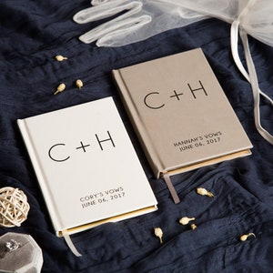 2 Vow Books Initials - Gold Gilded Hard Cover Wedding Ceremony Vow Booklets, Modern Classy Speech Note Book, Engagement Gift