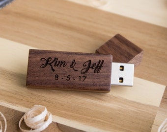 Thin Walnut USB only - Walnut Wood Personalized Flash Drive - Custom USB Digital Tech, Proposal Gift for Her Engagement, Gift for Her