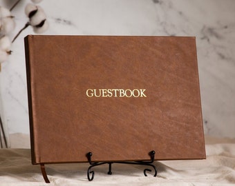 Embossed Guest Book in Brown (Kennerly Font) - Large Wedding Guestbook, Blank Pages Custom Event Engagement Birthday Party Signature Book