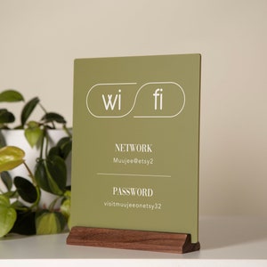 Wifi Acrylic Sign w/ Wood Base - 6.5 x 7.75&quot; Table Signage for Home & Airbnb Rental, Custom Office Small Business Salons Restaurants Bars