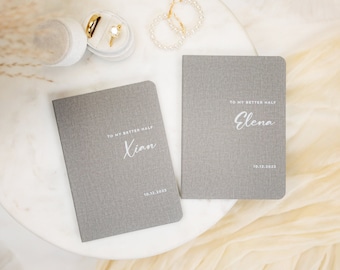 2 Slim Vow Books (Design 1) - Soft Cover Wedding Ceremony Vow Booklets, Luxury Speech Notebook, Couple Engagement Gift for Bride Groom Gift