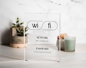 Wifi Password Sign (Acrylic Block) - Custom Home Airbnb Rental Sign for Small Business Hair Nail Salon Station Decor Restaurants Bars Hotel