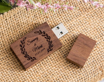 Thick Walnut USB only - Personalized USB - Custom Video Photo USB Flash Drive, Digital Tech, Corporate Employee Gift for Staffs, Dad Gift