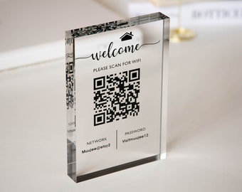 Acrylic Block QR Code Wifi Sign (Design 2) - Custom Internet Sign Airbnb Vacation Rental Salon Hotel Guestroom New Home Owner's Gift