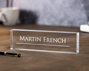 Engraved Desk Block -  Minimal Executive Desk CEO Sign, New Job Office Decor, Graduation or Promotion Gift, Employee Name, Gift for Dad