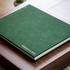 Embossed Guest Book in Emerald Green - Shiny Foil Sign In Wedding Guestbook, Minimalist Birthday Party, Engagement Event Signature Book Gift