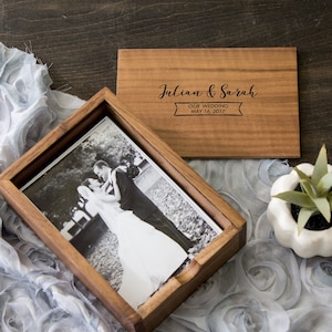 5x7&quot; Wood Memory Box - Custom Engraved Walnut Box for Cards or Photos, Wedding Photography Box, Anniversary Birthday Gift Box Wife Husband