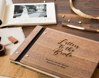 Engraved Premium Wood Guest Book, Letters to the Bride - Bridal Shower Guestbook, Engagement Party Sign-In, Bachelorette Signature Book