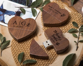 Heart Wood USB only - Personalized Custom USB Flash Drive, Digital Tech Gift, Cute Proposal Getting Ready for Engagement, Gift for Her