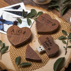Heart Wood USB only - Personalized Custom USB Flash Drive, Digital Tech, Cute Unique Proposal Getting Ready for Engagement Gift for Her