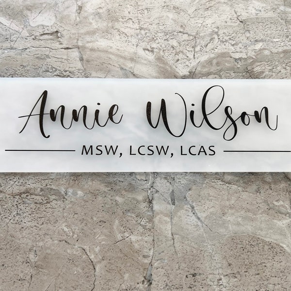 Wall Sign Name Plate (No Hole) - 2 Sizes Personalized Stick on Executive CEO Sign, New Job Business Decor, Staff Gift Teacher