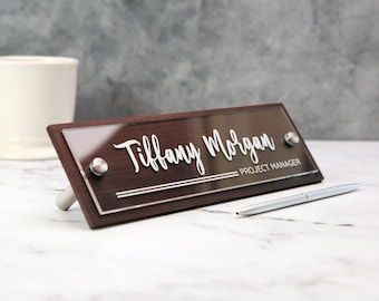 UV Printed Wood Acrylic Name Plate - Custom Title Office Desk Plaque Decor Birthday Graduation Gift for Promotion New Job Business