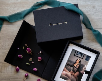 For your eyes only Embossed Linen Photo Box - Linen Anniversary Photography Print Storage Box Wedding Day Birthday Boyfriend Honeymoon Gift