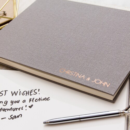 Embossed Canvas Linen Guest Book in Ivory Shiny Foil Sign in Etsy