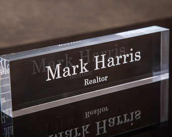 Engraved Desk Block -  Minimal Executive Desk CEO Sign, Real Estate Teacher Name Sign, New Job Office Decor, Staff Employee Gift, Dad Gift