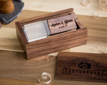 Walnut Crystal USB & Box Set - Custom Engraved USB, Wedding Photography Usb, Photo Video Studio Packaging Gift, Christmas Holiday Gift