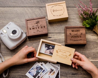 Instax Print Wood Box - Instax Mini Film Storage, Small Picture Photo Print Box, Anniversary Birthday Wedding Gift, Photo booth Guest Box