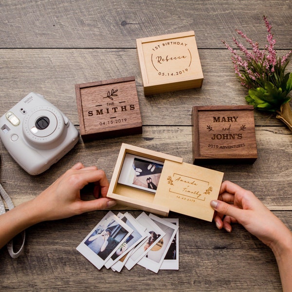 Instax Print Wood Box - Instax Mini Film Storage, Small Picture Photo Print Box, Anniversary Birthday Wedding Gift, Photo booth Guest Box