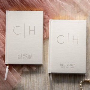 2 Vow Books Monogram - Gold Gilded Hard Cover Wedding Ceremony Vow Booklets, Modern Classy Vow Book, Couple Engagement Gifts