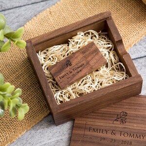 Wide Walnut USB & Square Box Set (+ Wood Wool) - Personalized Engraved Usb Flash Drive, Wedding Photography Video USB, Teacher Gift image 3