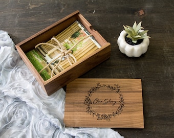 5x7" Wood Memory Box - Personalized Wood Keepsake Storage for Prints, Custom Families Couples Weddings Anniversaries New Parents Baby Gifts