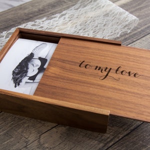 Boudoir Wood Photo Box - Engraved Keepsake Box for Picture Prints, Photo Memory Box Gift for Anniversary Birthday Gift for Boyfriend Husband