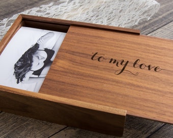 Boudoir Wood Photo Box - Engraved Keepsake Box for Picture Prints, Photo Memory Box Gift for Anniversary Birthday Gift for Boyfriend Husband