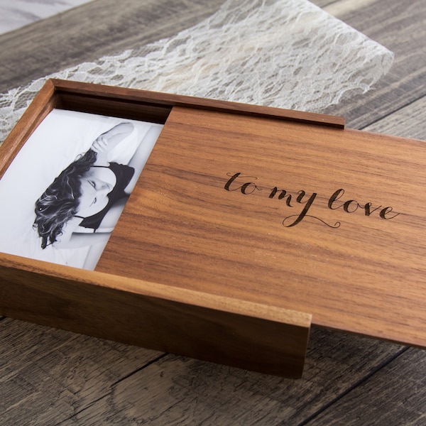 Boudoir Wood Photo Box - Engraved Keepsake Box for Picture Prints, Photo Memory Box Gift for Anniversary Birthday Wedding Gift for Partner