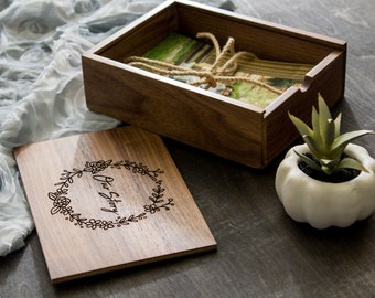 4x6" Wood Memory Box- Custom Engraved Walnut Keepsake Travel Box, Wedding Photography Storage, Anniversary or Birthday Gift for Wife Husband