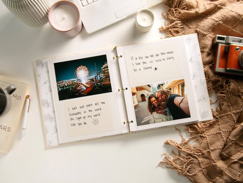 Linen Photo Album Binder & 20 Self Adhesive Sheets Design 8 Wedding Album Scrapbook, Picture Memory Book, DIY Bride, Anniversary Gift image 4