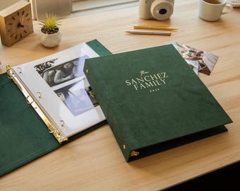 Foil Family Photo Album Binder - Custom Velvet or Leather Family Book w/ Shiny Font, Personalized Photo Memory Organizer Scrapbook Keepsake