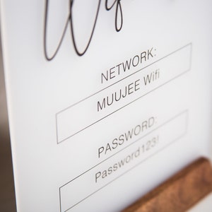 Wifi Acrylic Sign w/ Wood Base 6.5 x 7.75 Ice or Black Table Sign for Home Airbnb Rental Small Business Salon Restaurant Bar Hotel Bild 5