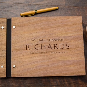 Premium Wood Guest Book - Walnut or Maple Wooden Wedding Reception Signing Guestbook, Birthday Signature Book Idea, Engagement Party Book