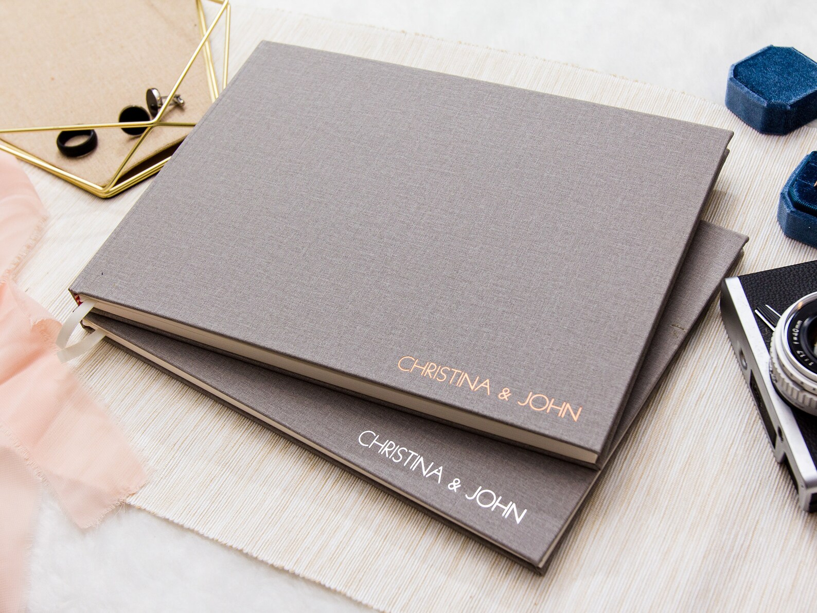 Embossed Gray Canvas Linen Guest Book Custom Foil Sign in Etsy