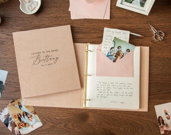 Letters to the Bride Binder (D5) - Velvet or Leather Album, Bridal Shower Wedding Memory Guest Book Alternative w/ Layout Pages & Envelopes